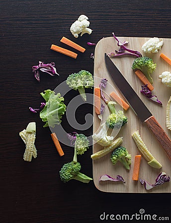 Mixed Vegetables have a carrots, broccoli, cauliflower, Purple Stock Photo
