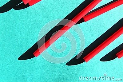 Mixed vivid color of straw stick . Blue background Stock Photo