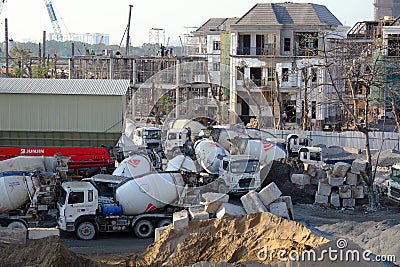 Mixer concrete station, truck, construct, industry Editorial Stock Photo