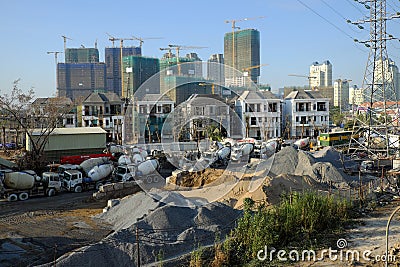 Mixer concrete station, truck, construct, industry Editorial Stock Photo