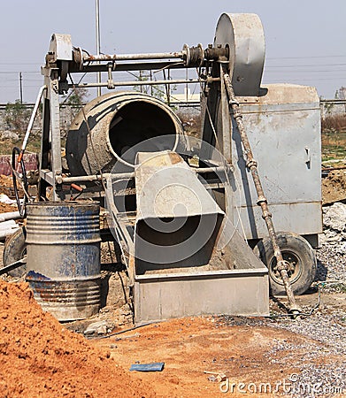 Mixer machine for mixing stone, cement and sand Stock Photo