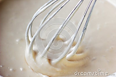 Mixing Batter or dough for banana cake or muffin or pancake. Close up, soft focus. Stock Photo