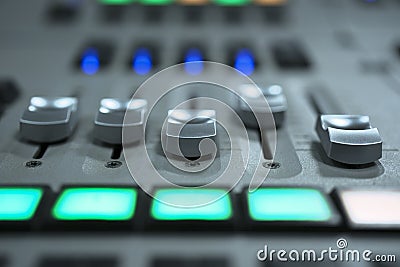 Mixing console fader. music and light production Stock Photo