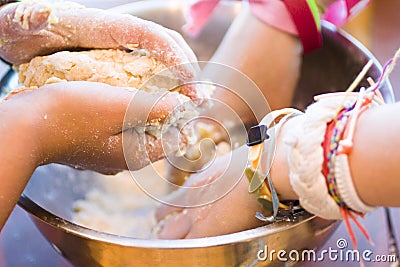 Mixing dough Stock Photo