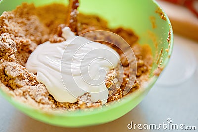 Cooking classic cheesecake. Stock Photo