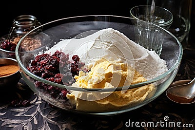 mixing ingredients for scone batter in a bowl Stock Photo