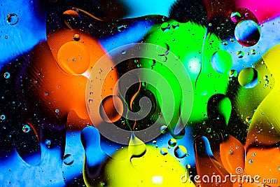 Mixing water and oil on a beautiful color abstract background gradient balls circles and ovals Stock Photo