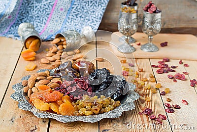 A mixture of dried fruits and nuts Stock Photo