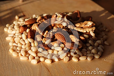 Mixture of nuts almonds walnut cedar Stock Photo