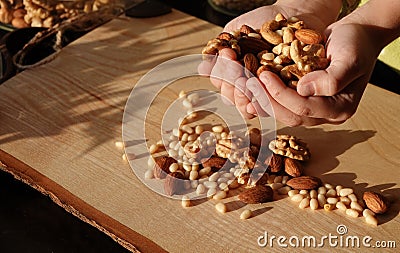 Mixture of nuts almonds walnut cedar Stock Photo