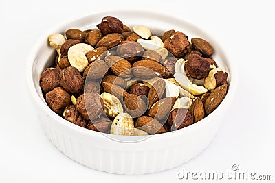 A mixture of nuts, cashews, almonds and hazelnuts Stock Photo