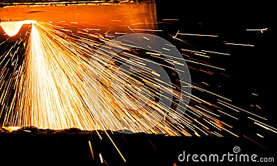 Mixture of oxygen and acetylene flame cutting iron Stock Photo