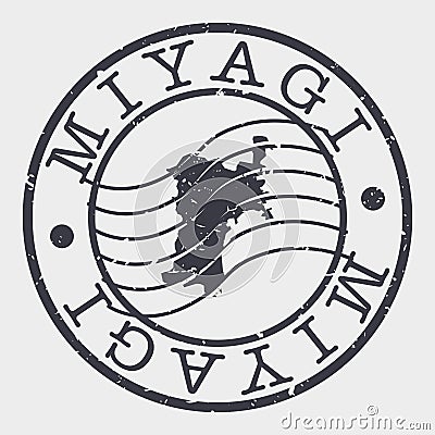 Miyagi, Japan Stamp Postal. A Map Silhouette Seal. Passport Round Design. Vector Icon Design Retro Travel. Vector Illustration