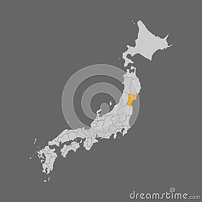 Miyagi prefecture highlighted on the map of Japan Vector Illustration