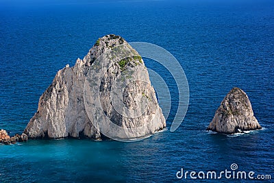 The Mizithres, small and big. Amazing rock formations on Keri cape, Zakynthos island. Greece. Stock Photo