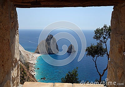 The Mizithres, small and big. Amazing rock formations on Keri cape, Zakynthos island. Greece. Stock Photo