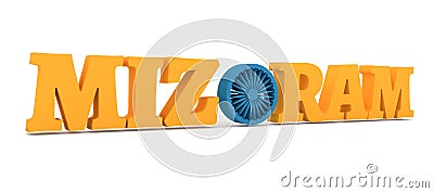 Mizoram state name with flag colors styled letter O Stock Photo