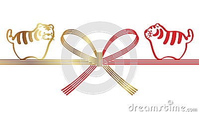 Mizuhiki - Japanese Decoration Strings - For The Year Of The Tiger Greeting Cards. Vector Illustration