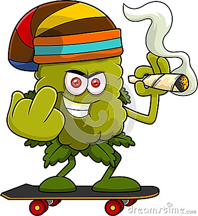 Angry Marijuana Bud Cartoon Character With A Joint Showing Middle Finger Vector Illustration