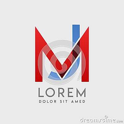 MJ logo letters with blue and red gradation Vector Illustration