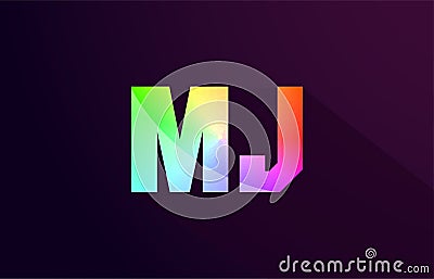 mj m j letter combination rainbow colored alphabet logo icon design Vector Illustration