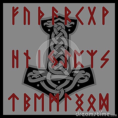 Mjolnir Thor Runes Vikings Pagan Vector Illustration