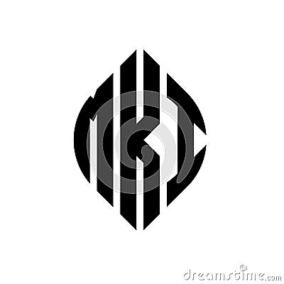 MKI circle letter logo design with circle and ellipse shape. MKI ellipse letters with typographic style. The three initials form a Vector Illustration