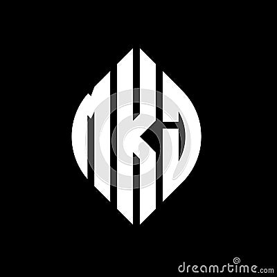 MKJ circle letter logo design with circle and ellipse shape. MKJ ellipse letters with typographic style. The three initials form a Vector Illustration