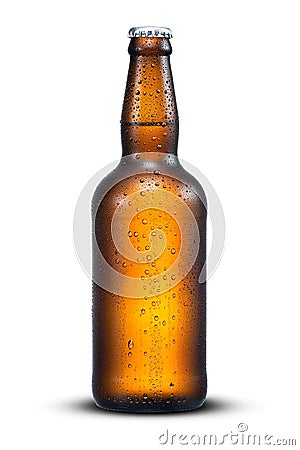 500ml brown beer beer bottle with drops isolated on a white background Stock Photo