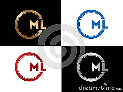 ML text gold black silver modern creative alphabet letter logo design vector icon Vector Illustration