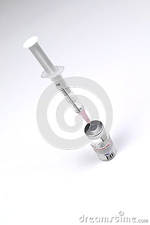 Mlada Boleslav, Czech Republic - Aug 10, 2019 : Product shoot of medical equipment - Dry powder medicament vial for water dilution Editorial Stock Photo