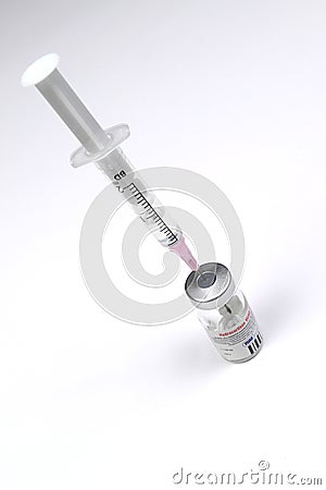 Mlada Boleslav, Czech Republic - Aug 10, 2019 : Product shoot of medical equipment - Dry powder medicament vial for water dilution Editorial Stock Photo