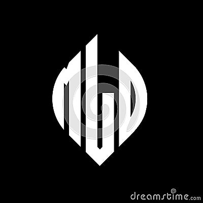 MLD circle letter logo design with circle and ellipse shape. MLD ellipse letters with typographic style. The three initials form a Vector Illustration
