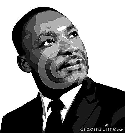 MLK / Martin Luther King Jr. Portrait. American Baptist pastor and civil rights activist, black gray and white illustration Cartoon Illustration