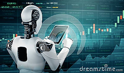 MLP Future financial technology controlled by AI robot using machine learning Cartoon Illustration