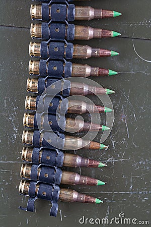 5.56mm ammunition belt with cartridges Stock Photo