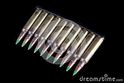 5.56mm ammunition with cartridges in clip Stock Photo