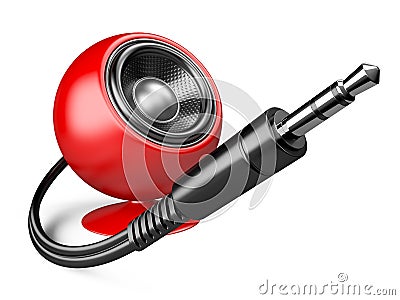 3,5 mm audio plug and red speaker. Stock Photo