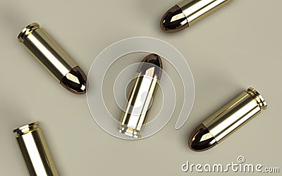 9mm bullets isolated on beige background. Stock Photo