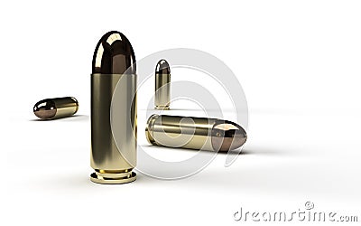 9mm bullets isolated on white background. Stock Photo