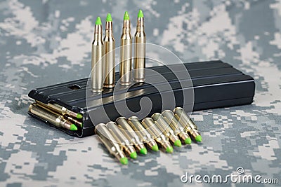 5.56 mm cartridges on US ARMY uiniform Stock Photo