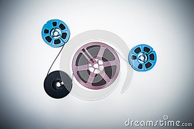 8mm different reels connected with film Stock Photo