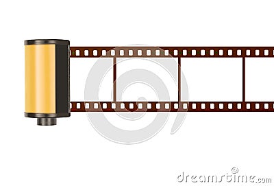 35mm film cannister with blank photo frames, white background Stock Photo