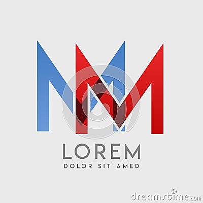 MM logo letters with blue and red gradation Vector Illustration