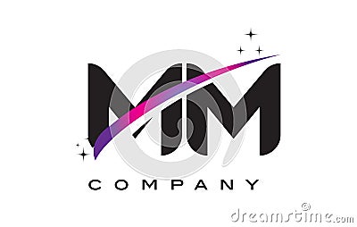 MM M M Black Letter Logo Design with Purple Magenta Swoosh Vector Illustration