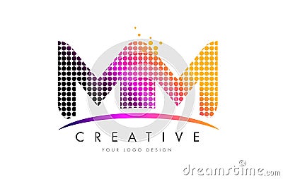 MM M M Letter Logo Design with Magenta Dots and Swoosh Vector Illustration