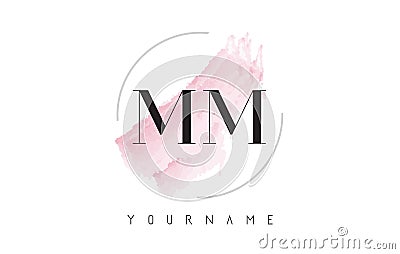 MM M M Watercolor Letter Logo Design with Circular Brush Pattern Vector Illustration