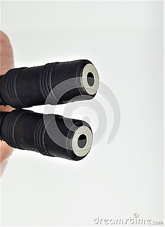 3.5mm micro jack and RCA cable for audio data transmission Stock Photo