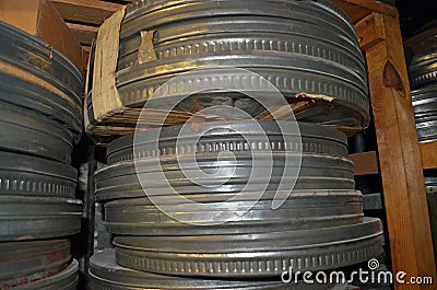 35mm movie canisters Stock Photo