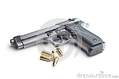 9mm pistol bullets and handgun. Stock Photo